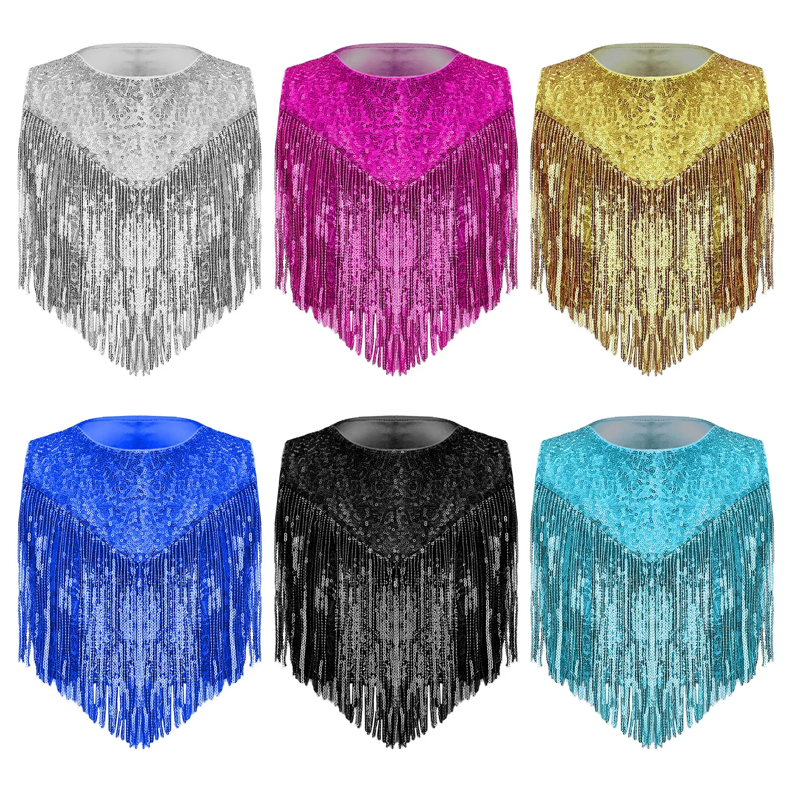 Kids Girls 70S Disco Dance Cosplay Costume Metallic Gloss Sequins Sleeveless Tassel Tank Tops for Stage Performance Party Wear