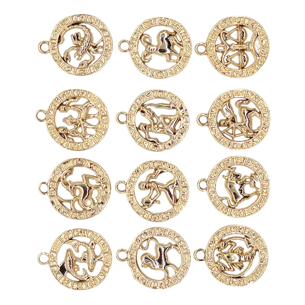 12 Pcs Zodiac Pendant DIY Attractive Sterling Silver Locket Jewelry Delicate Alloy Ornaments Diamond