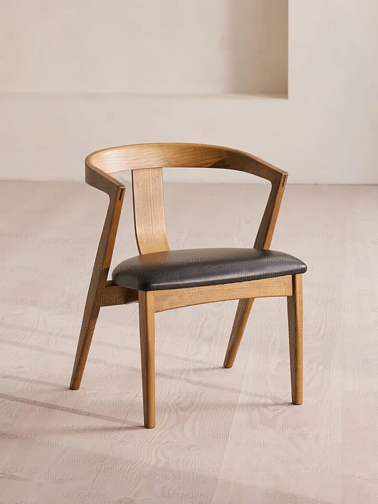 

Скандинавский обеденный стул в современном стиле, изогнутая спинка из ясеня, сиденье из искусственной кожи, для дома, офиса, отеля, квартиры