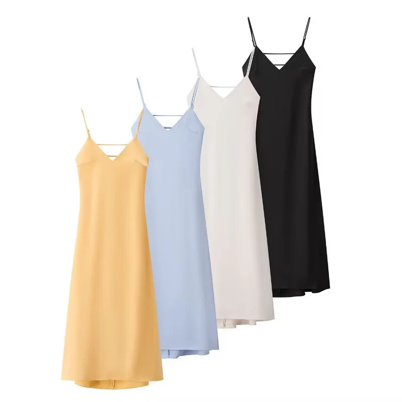 Autumn New Fashionable Simple Silk Satin Texture Dress