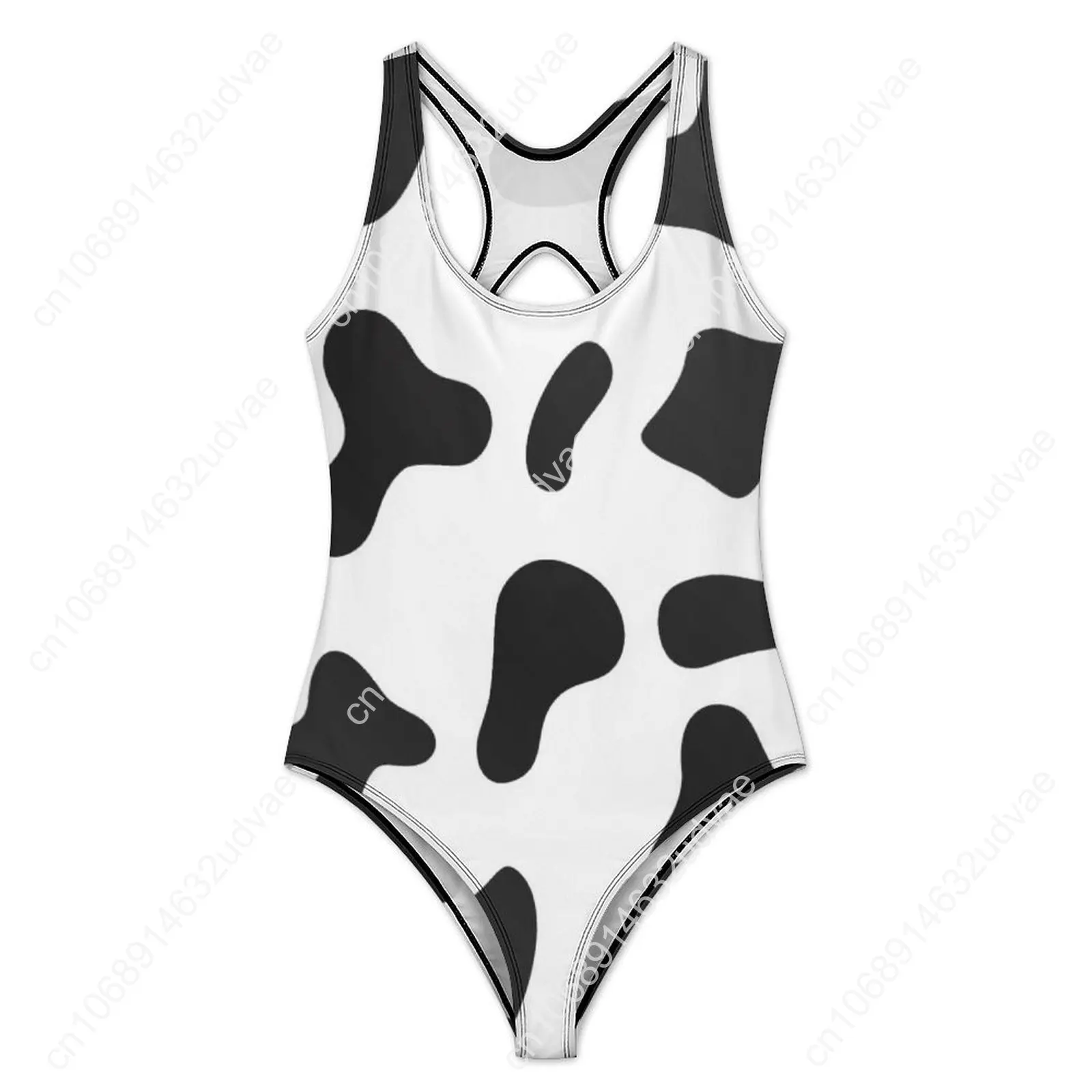 Traje de baño con textura de piel con estampado de vaca, traje de baño Sexy con manchas blancas y negras para mujer, trajes de baño de una pieza a la moda, ropa de playa con realce