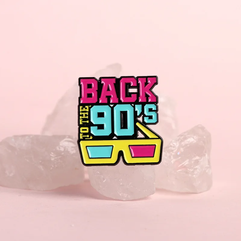 Retro Back To The 90's Sunglasses Camera Colorful TV Brooch Pins Cute Music 90's Forever Enamel Lapel Pin Accessory On Backpack