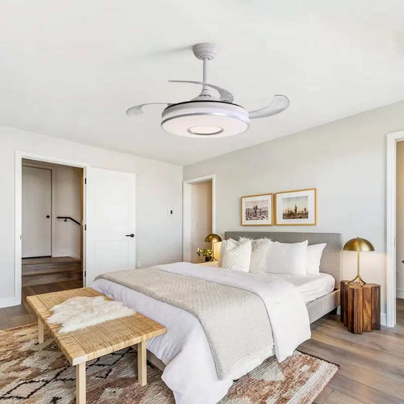 Hot-selling 42-inch remote control retractable folding blade ceiling fan with light