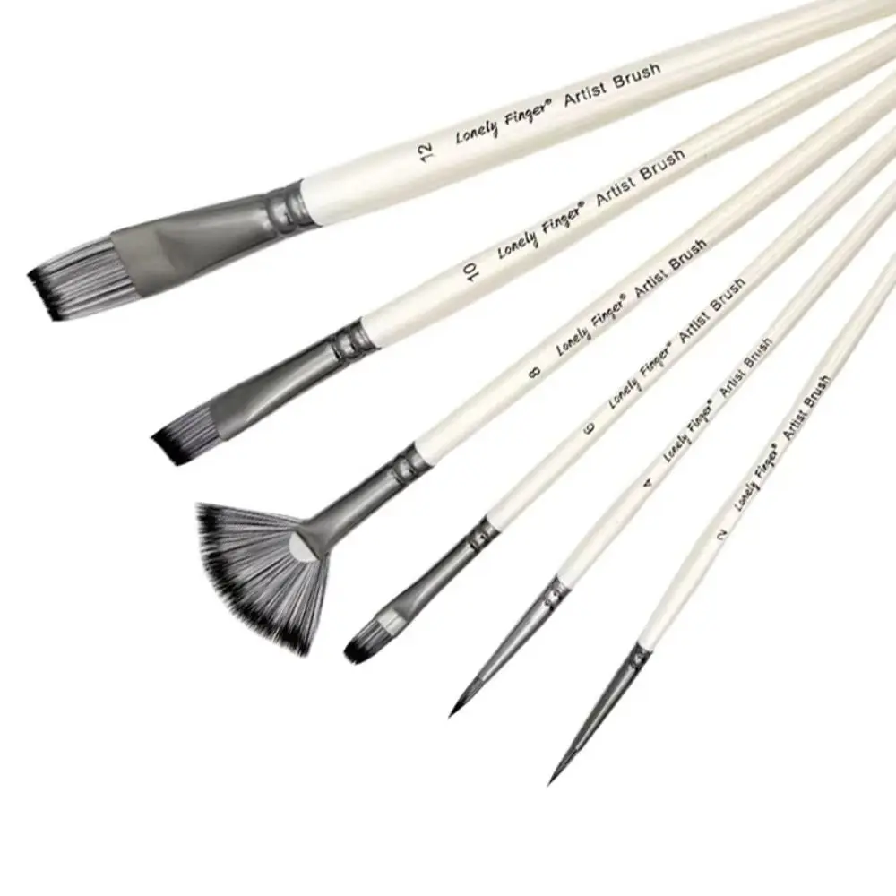 6pcs Fine Point Tip Paint Brush Set Synthetic Bristle Wooden Handle Watercolor Brushes Versatile Artist Paint Brushes