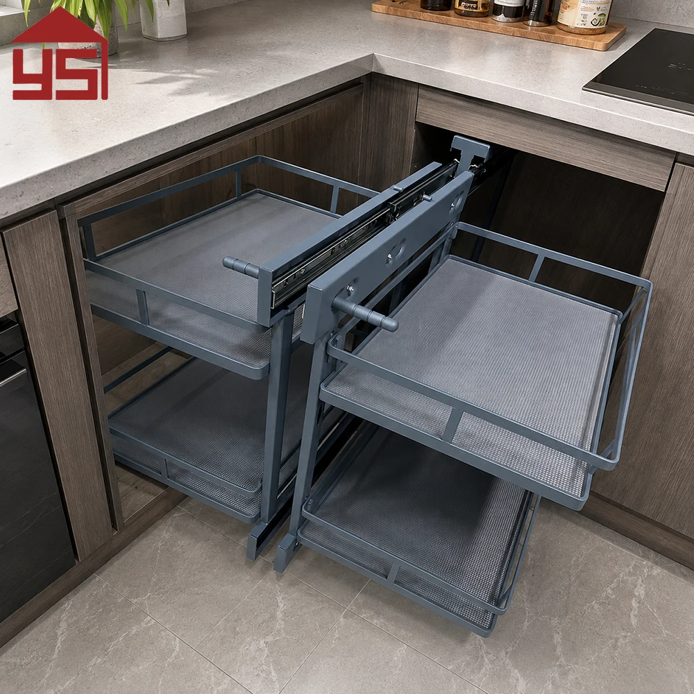 Custom Magic Corner Pull-Out Basket Double Layer Drawer Storage Kitchen Cabinet Basket Space Saving For Corner Cabinet