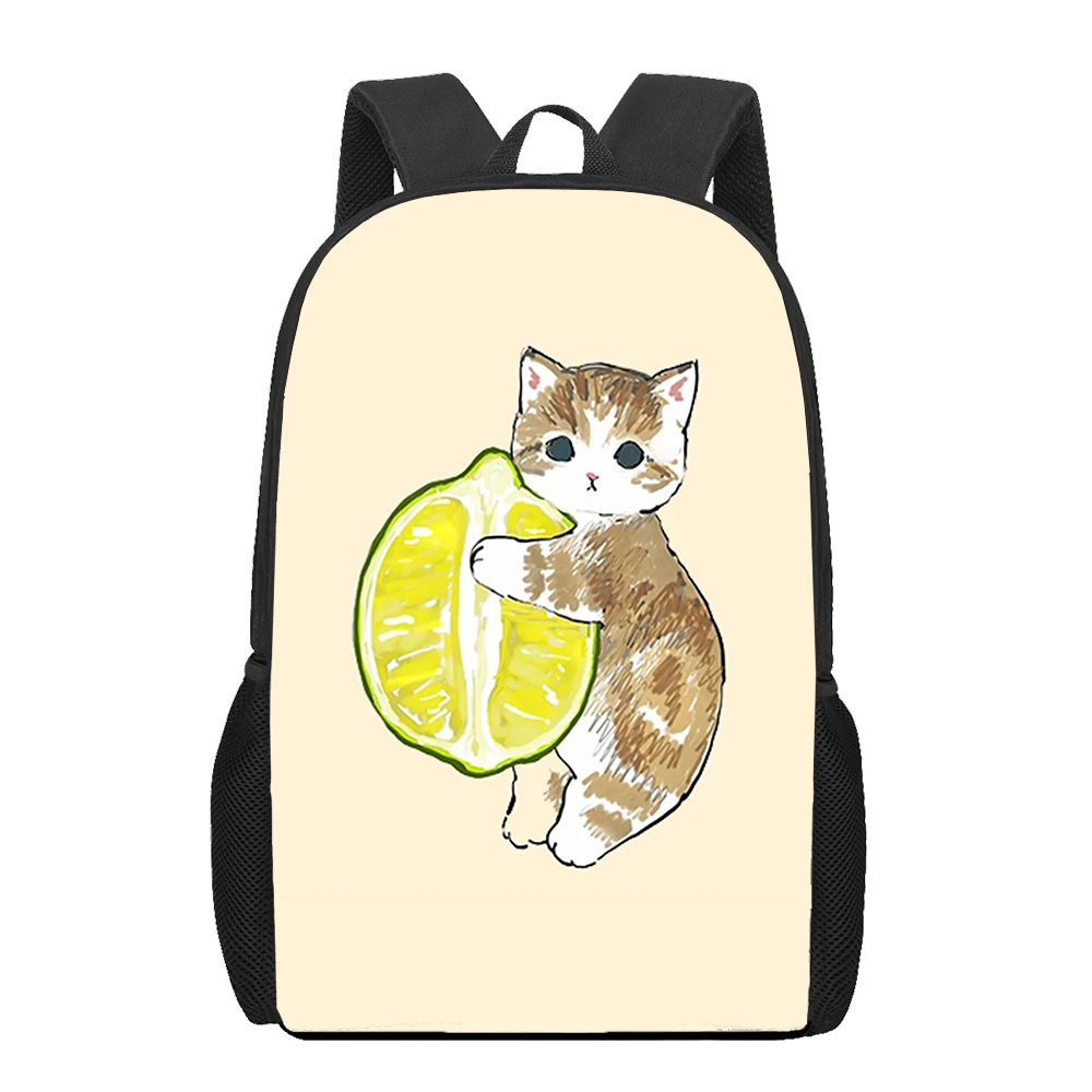 Tas sekolah motif Lemon kucing cantik lucu tas buku anak-anak dasar anak laki-laki perempuan remaja hewan kartun tas sekolah anak-anak 16"