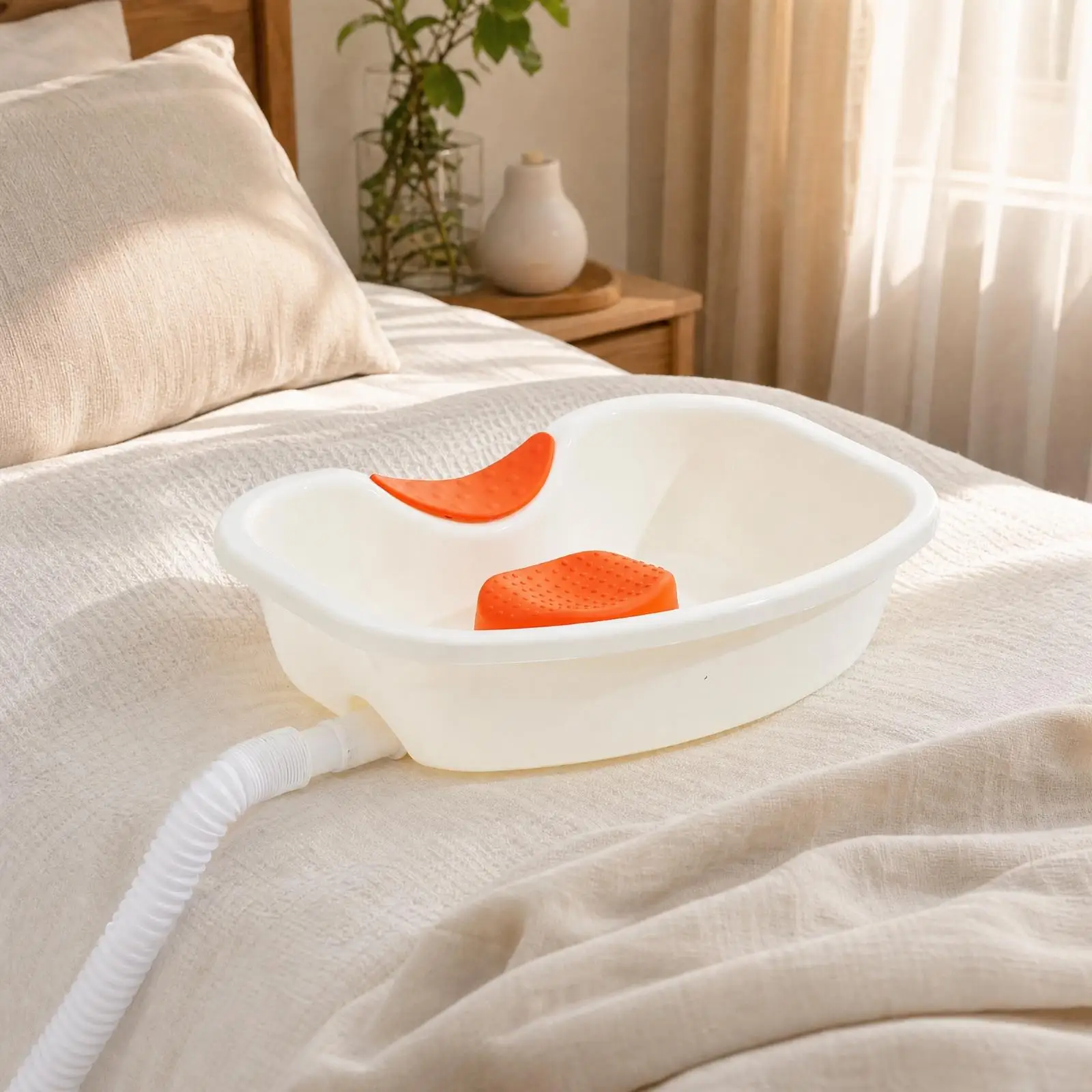 Reclining Hair-Washing Basin with EVA Neck Cushioning Cushioned Reclining Hair-Washing Basin with Flexible Drain Hose Textured