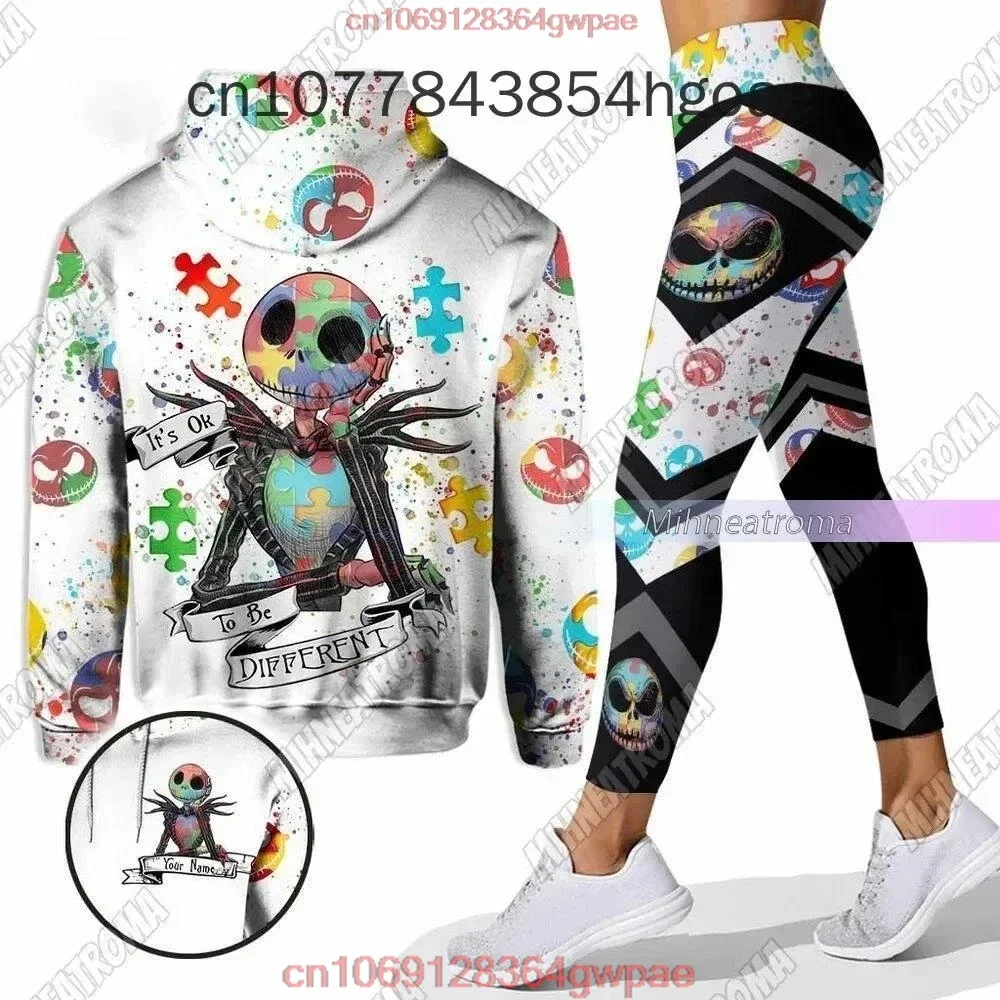 Disney Jack Skellington Hoodie Leggings Set Yoga Pants Sweatpants Women Yoga Hoodie Leggings Fashion Tracksuit