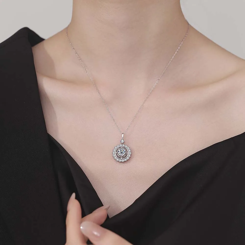 

MUXIFC Luxury Round Moissanite Pendant Necklace D Color VVS1 Lab Diamond Wedding Neck Chain 925 Sterling Silver Fine Jewelry