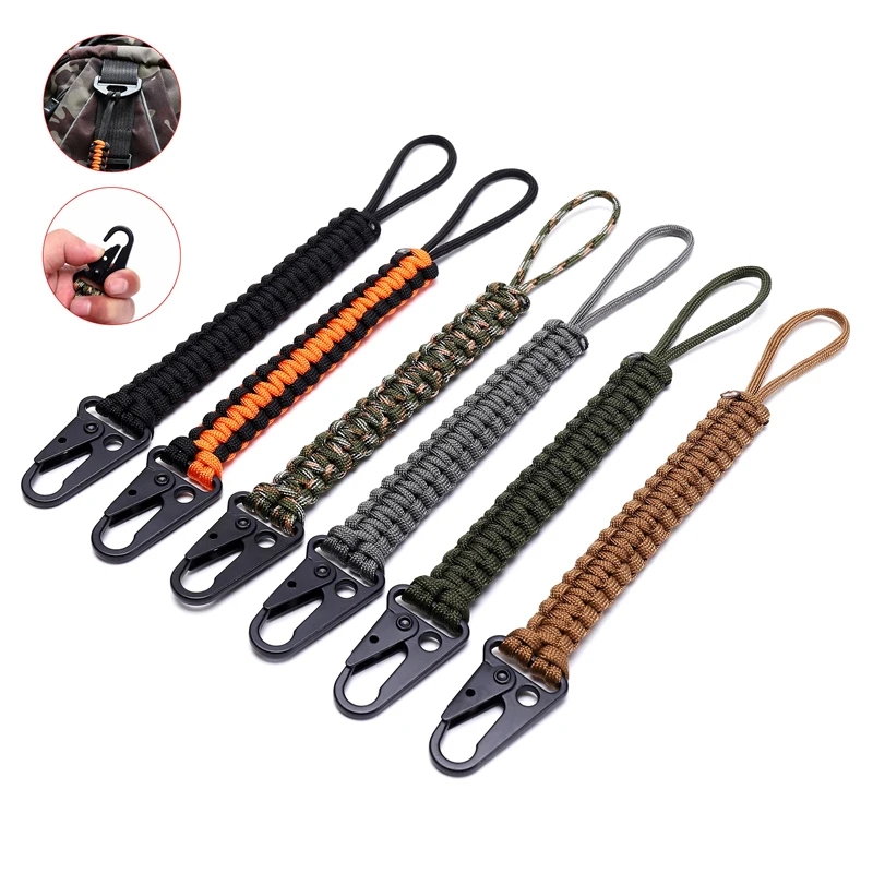 Paracord Keychain 550 Tactical Carabiner Clip Outdoor Survival Keyring Heavy Duty Belt Loop Keys Holder EDC Gear