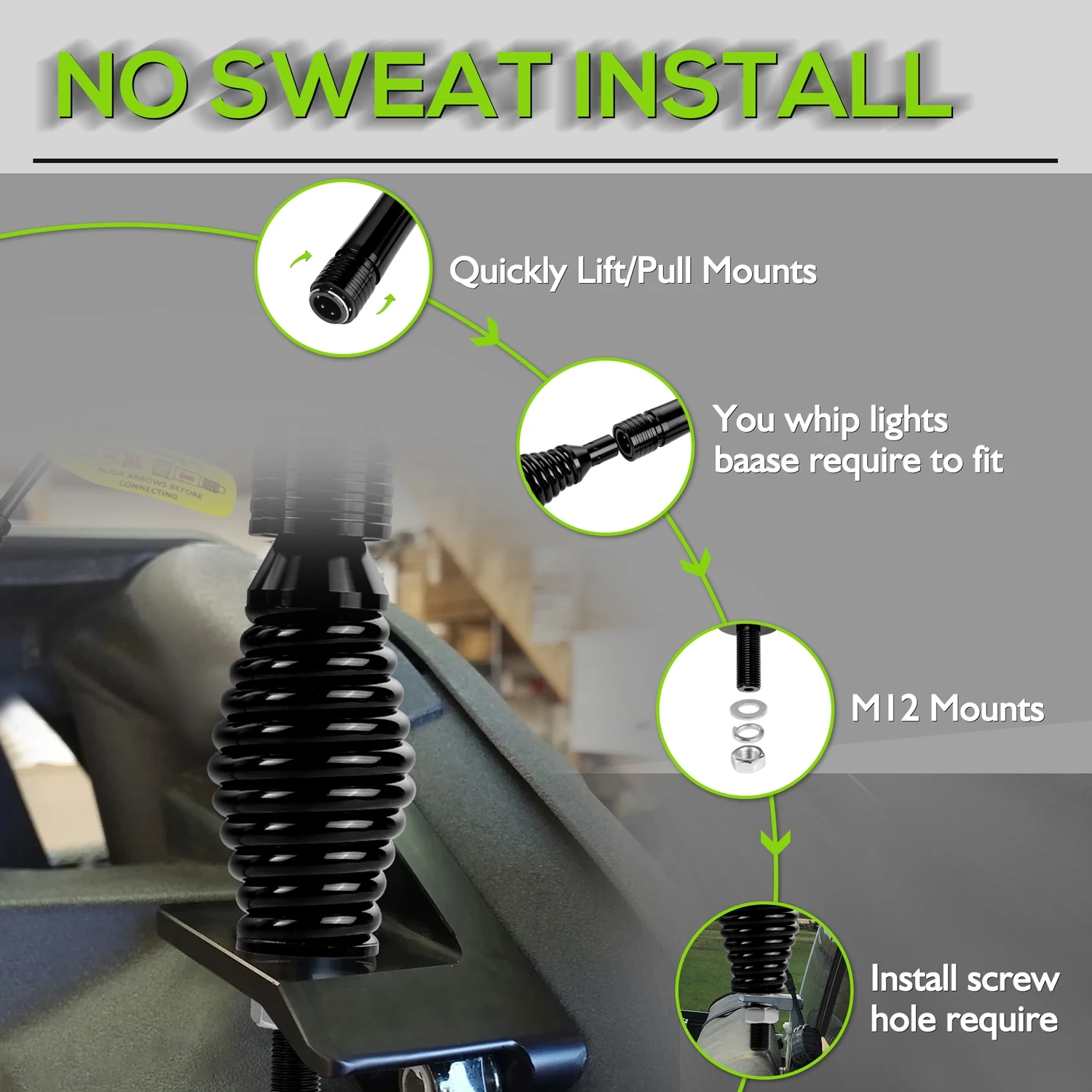 UTV Whip Lights Spring Mounting Base LED Light Whips Spring Base Quick Release ATV Whip Spring For UTV ATV Polaris Boat Offroad