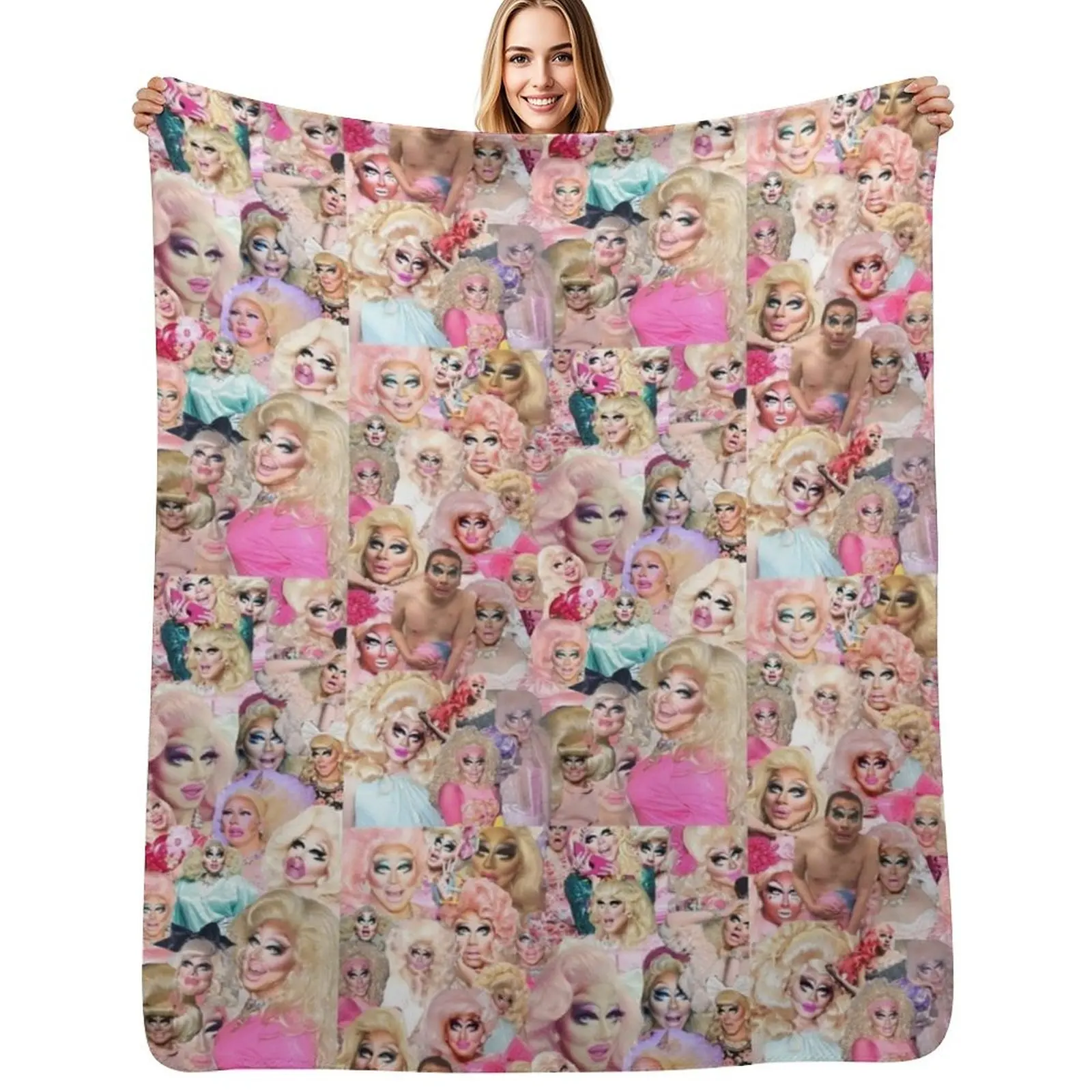 

Trixie Mattel Collage Throw Blanket Travel Size Cozy Blanket for Plane Train