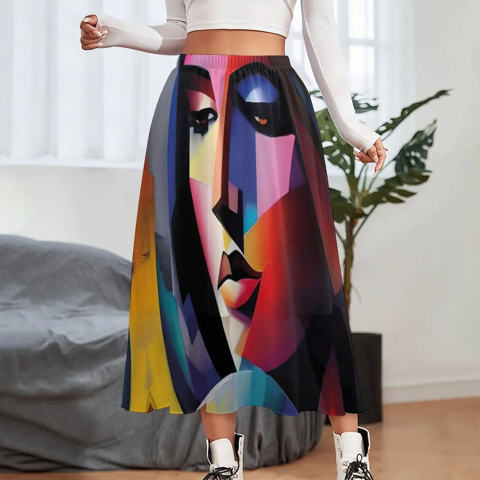 Nice Lady Face Chiffon Skirt Board Print Aesthetic Casual Skirts Female Elegant Boho Skirt Custom Clothing Gift