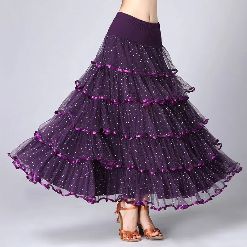 

NewStyle Women Modern Dance Skirt Long Swing Flamenco Standard Waltz Dance Skirt Dot Ballroom Dancing Latin Belly Tango Costume