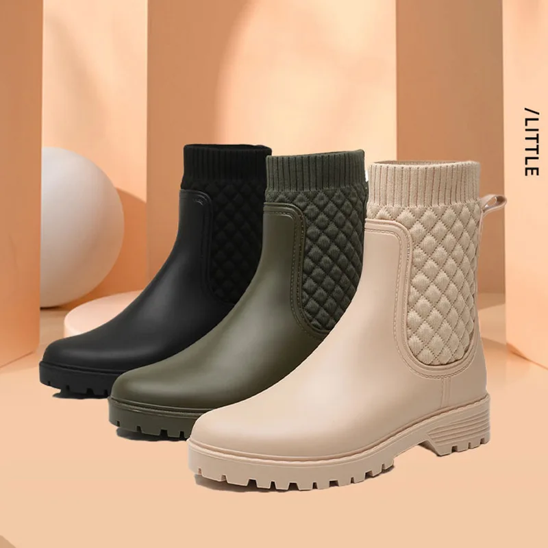 2023 New Rain Boots Non-Slip Rain Shoes Women's Waterproof Shoes Women's Outerwear Water Shoes Thick-Soled Rubber Shoes Fashion