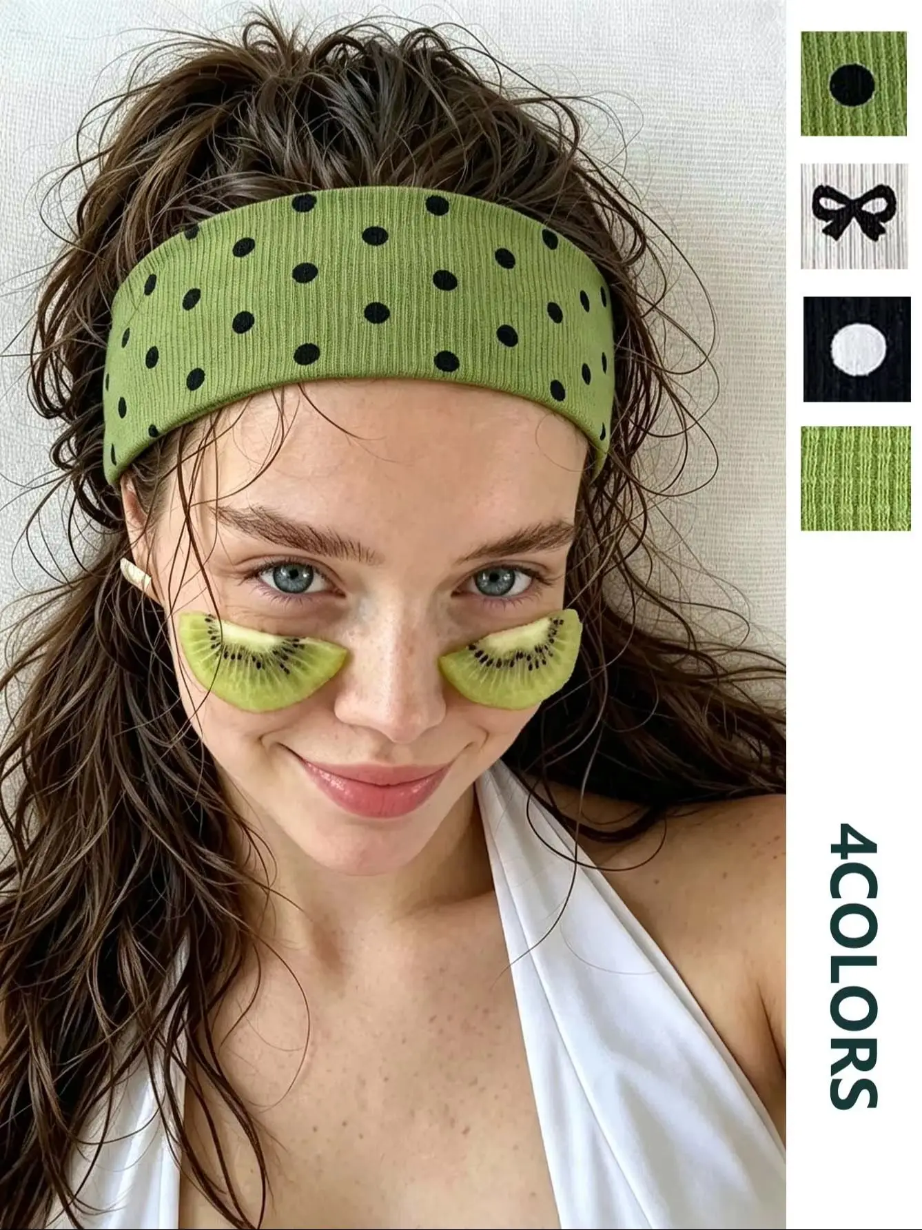 4pcs Korean Style Fresh Avocado Green Polka Dot Butterfly Knot Elastic Fabric Wide Hairband Black White Polka Dot Solid Color St
