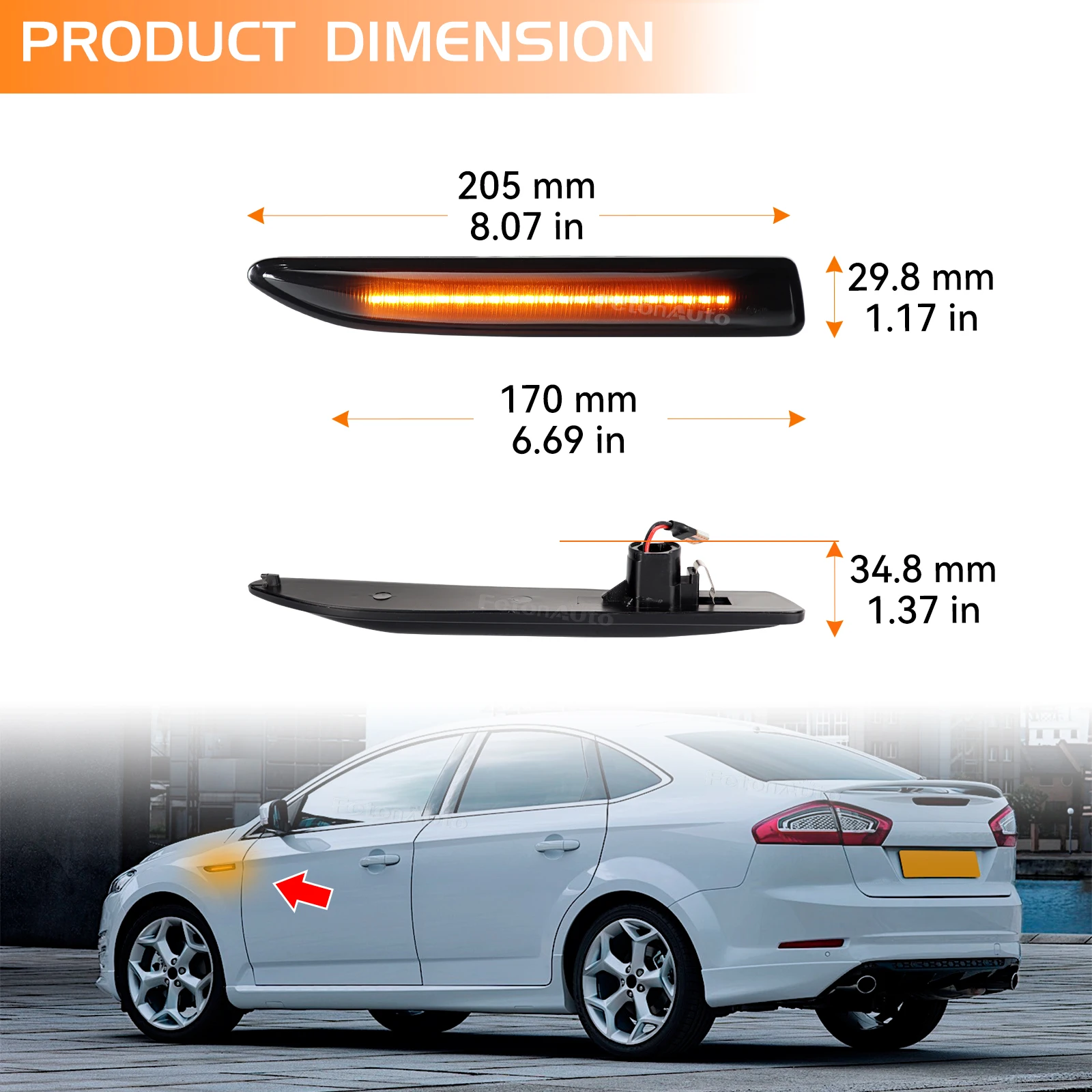 2pcs LED Dynamic Turn Signal Flowing Side Marker Repeater Indicator Light For Ford Mondeo Mk4 Hatchback Saloon Estate (BA7)