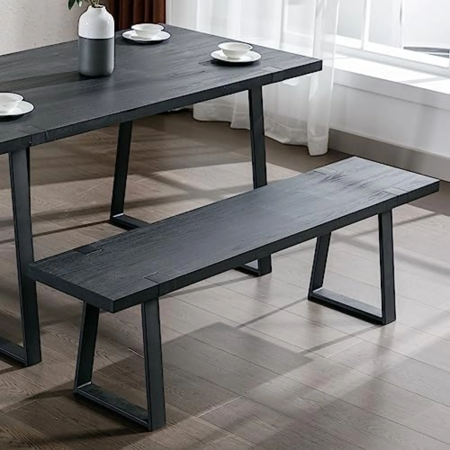 Wooden Dining Bench 60” Industrial Table Benches, Seating Chair Rustic Indoor Benches, Mid Century Kitchen Bench with