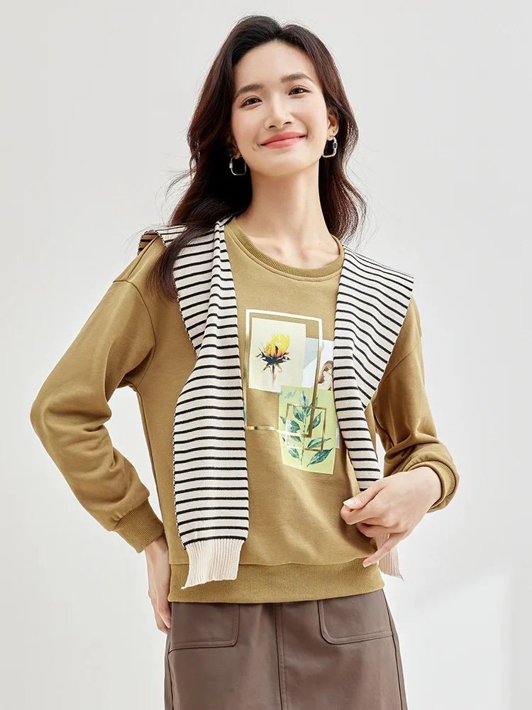 Suda Hoada con Estampado Fresco para Mujer, Manga Larga, Estilo Informal Artístico, Nueva Colección de Otoño, Mezcla de...