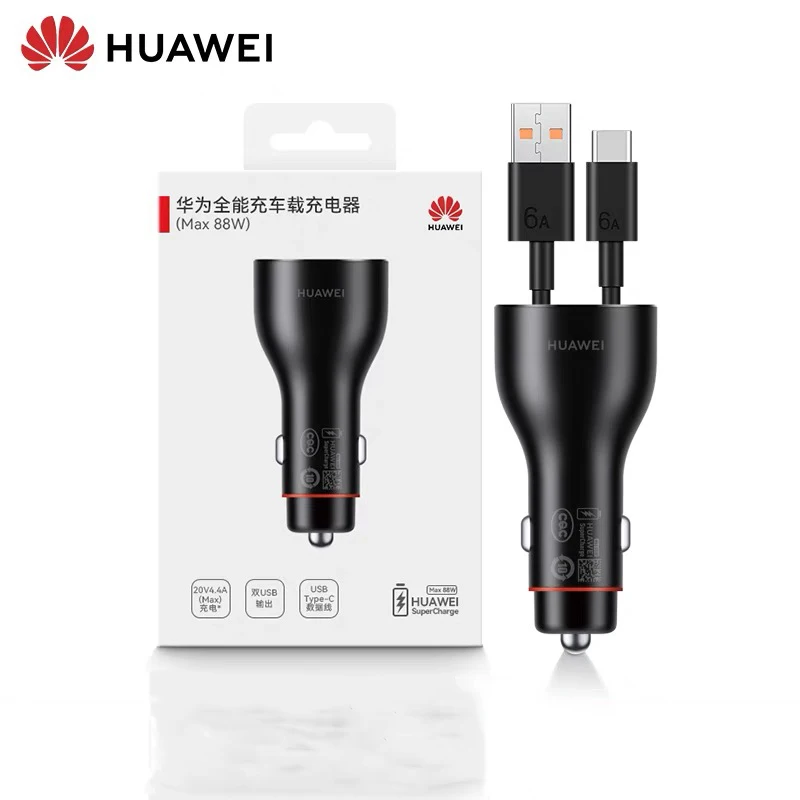 Original HUAWEI 88W Super Charge Car Charger Dual Port Support PD QC 6A Type C Cable For Huawei Mate 60 50 30 Pro P60 P30 Pro