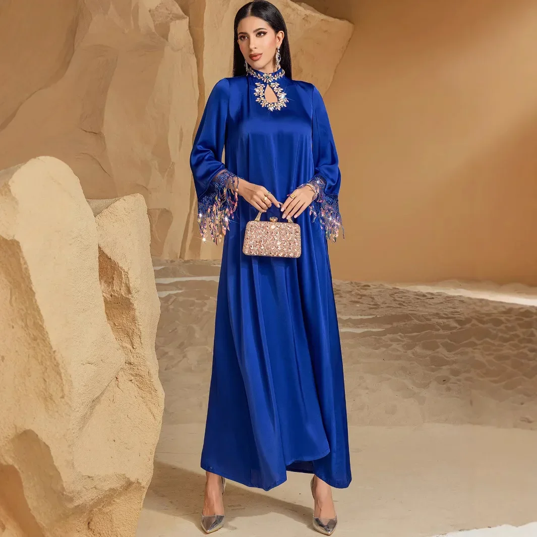 

2026 Eid Ramadan Marocain Kaftan Women Muslim Tassel Diamonds Maxi Evening Dress Dubai Abaya Turkey Kaftan Jalabiya Party Gown