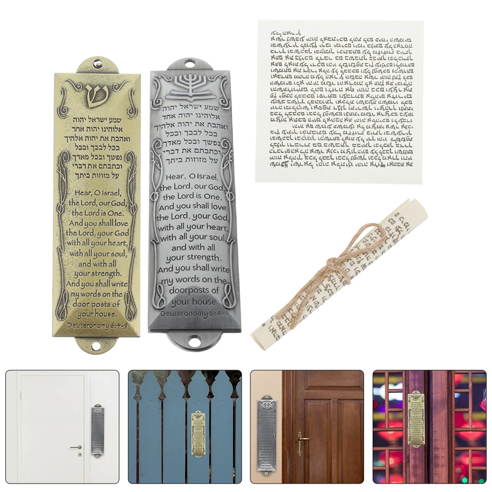 

2 Sets Door Post Holy Scroll Hanging Mezuzah Metal Craft Home Paper Jewish Door Religious Gatepost Mezuzah Kosher