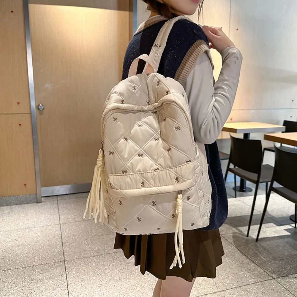 

Laptop Bag Preppy Style Embroidered Bow Backpack Bownot Embroidery Nylon Backpack Polyester Portable Students School Bag Outdoor