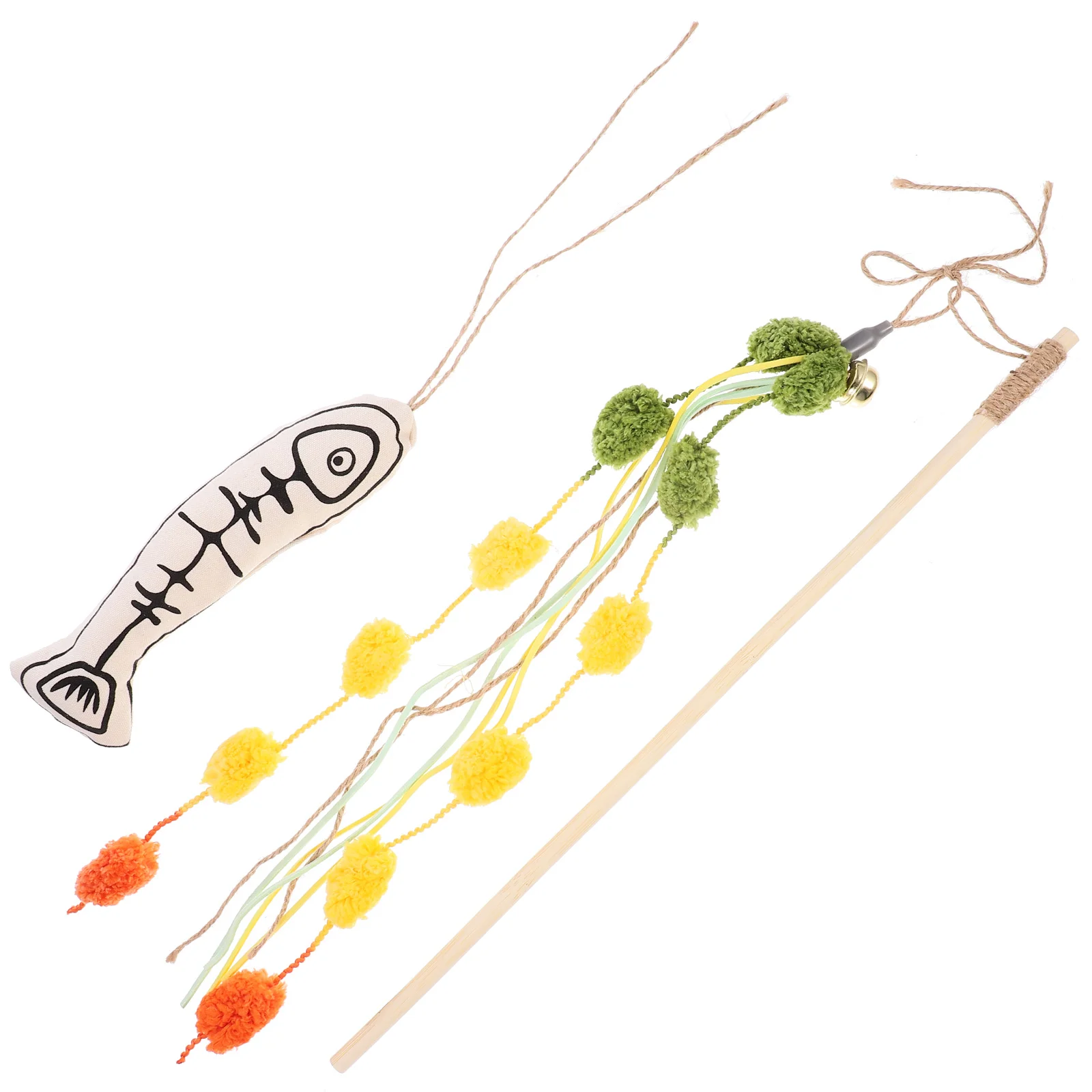 Teaser Stick 4500X4000X100CM Wooden Pole Yarn Tassel Toy Interactive Practical Fish Plaything Premium Material