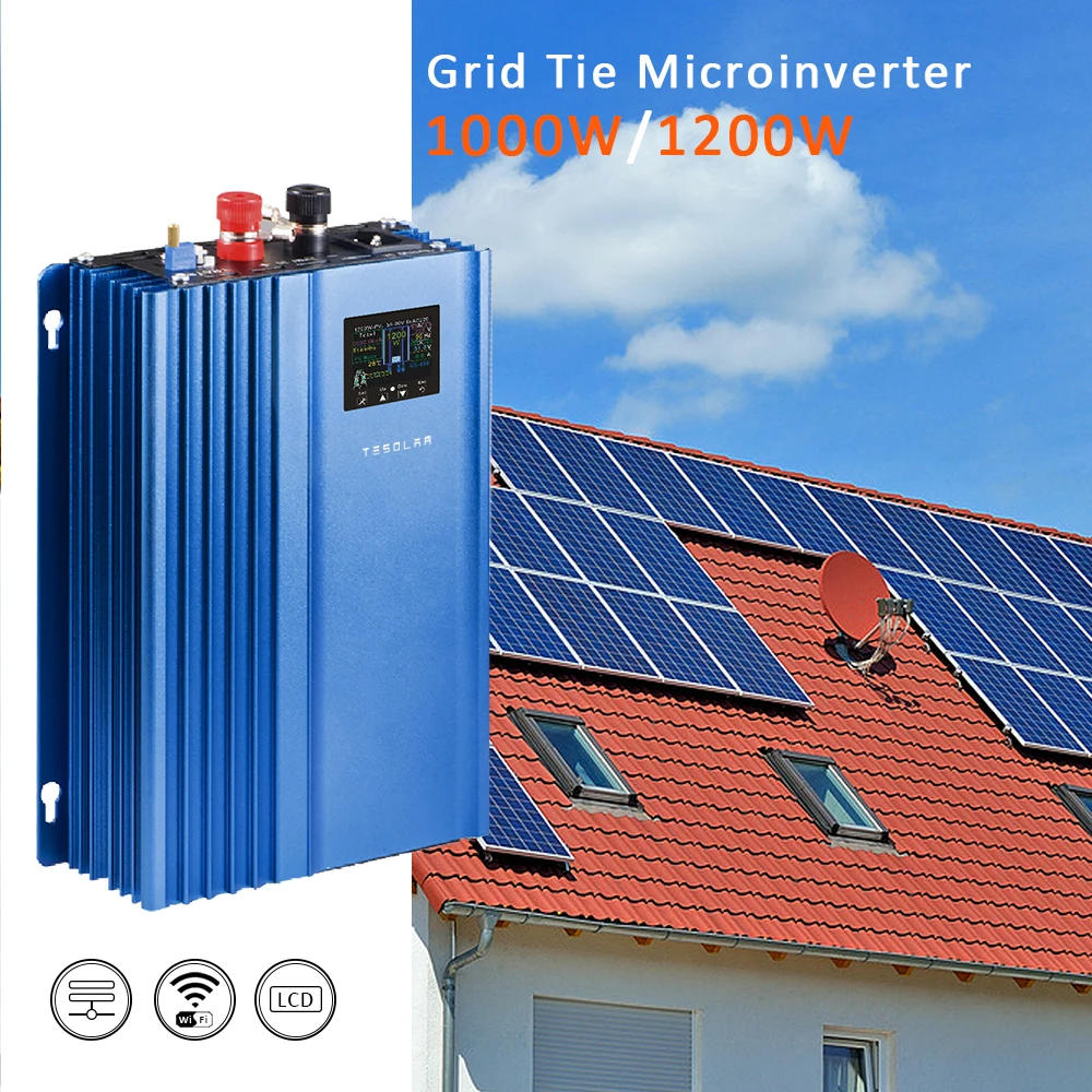 1200W Grid Tie Solar Micro Inverter Current Limiter Sensor Can be Connected to 48-96V Batteries AC 120V 230V LCD Screen or WiFi