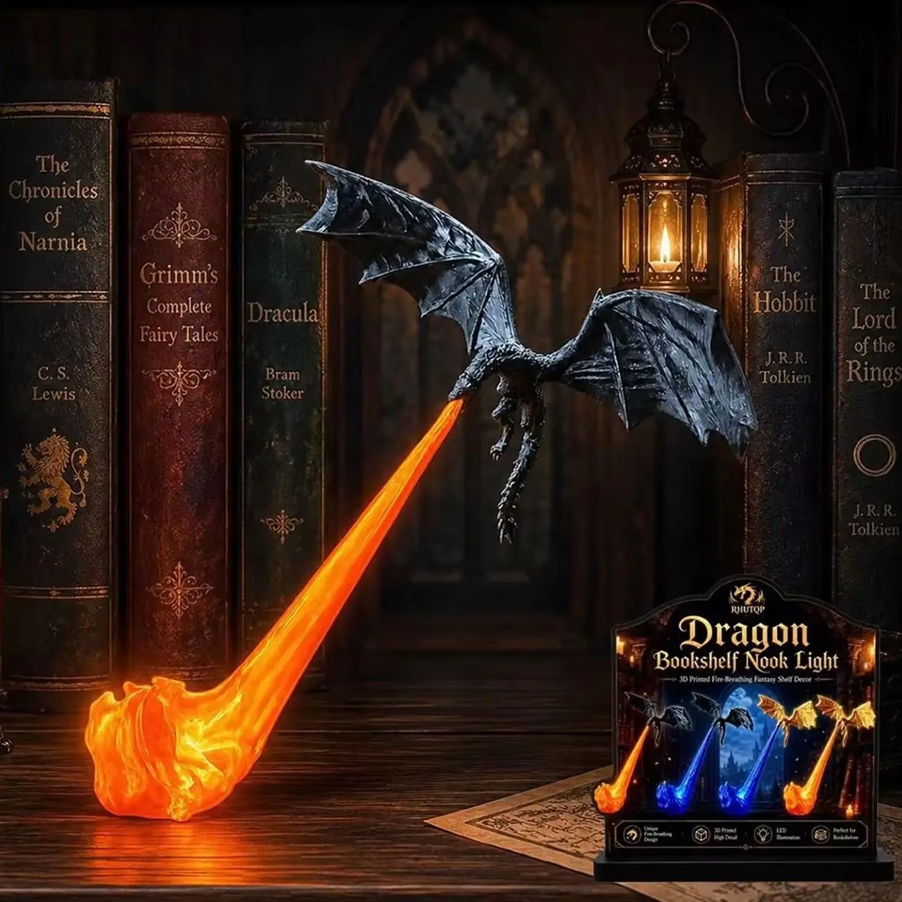 Fire Dragon Bookshelf Ornament, Flying Dragon Bookshelf Decoration Valentine's Gift, Halloween Indoor Desktop Statue Ornament