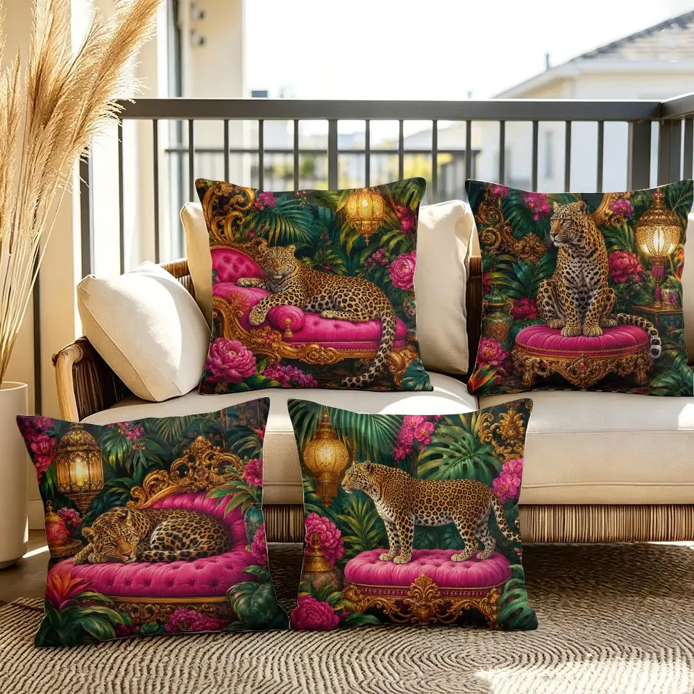 Regal Jungle Leopards Cushion Cover Plush Fabric Soft Double-Sided Printed Sofa Warm Winter Home Gift Pillow Cover