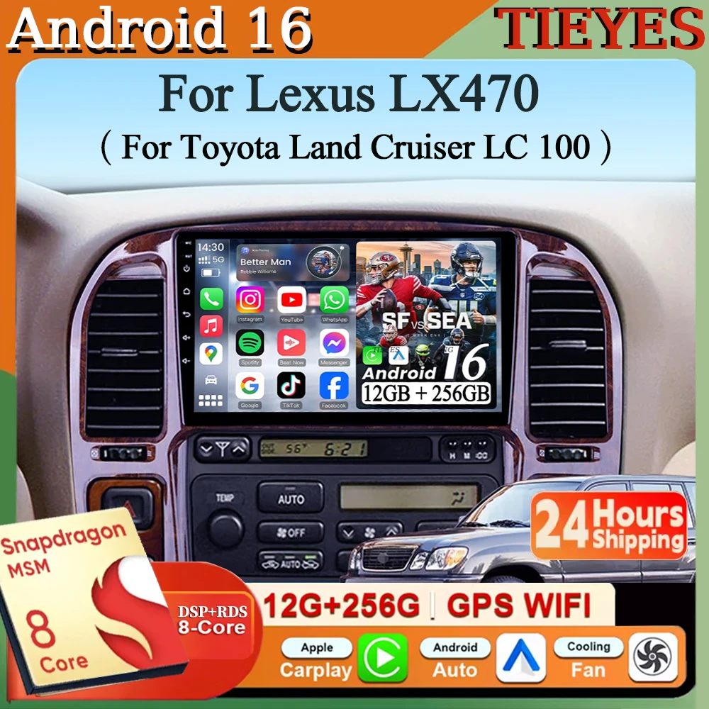 Android 16 Carplay&Auto Car Radio Navigation Multimedia Stereo Player QLED GPS For Lexus LX470 For Toyota Land Cruiser LC 100 19