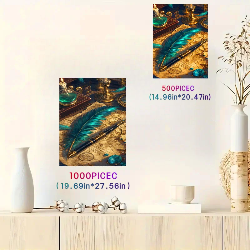 لغز 500/1000 قطعة، لغز ورقي يمكنك صنعه بنفسك، قلم ريشة خريطة سحرية عتيقة، لغز للكبار، مناسب لغز الترفيه المنزلي، الأصدقاء P