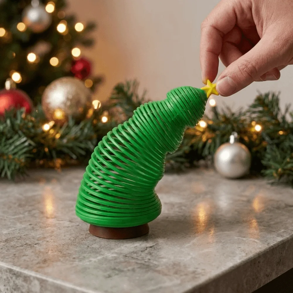 Plastic Spring Christmas Tree Figurine Simulation Decorative Stress Relief Fidget with Star Topper Bendable