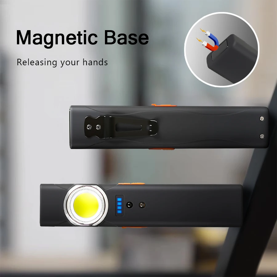 Newly Upgraded Portable Super Bright LED COB Work Light With  Magnetic Built-in Battery Rechargeable Emergency Clip Flashlight