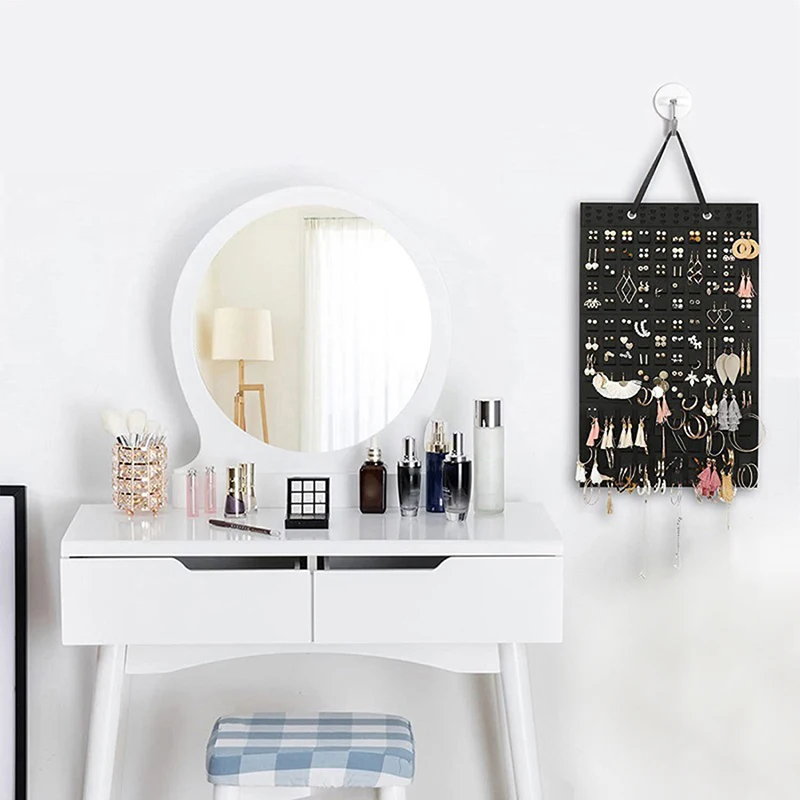 Настенный органайзер для ювелирных изделий, сумка-органайзер, вертикальные серьги, ожерелье, браслет, сумка-органайзер, липкая наклейка на цвет стены