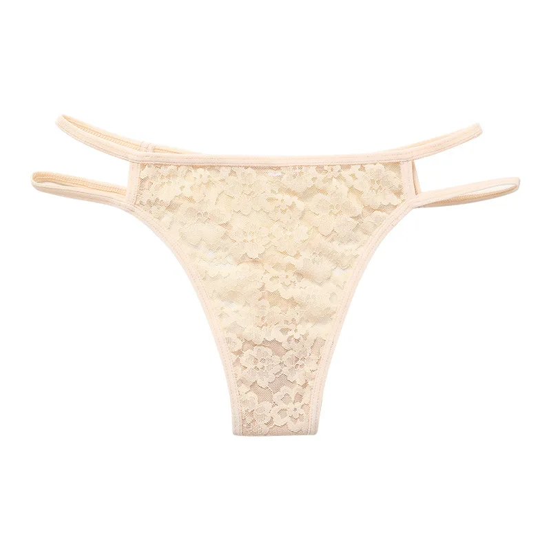 Double thin straps, T-line panties, lace, cotton crotch, low-rise quick-drying women's thong panties