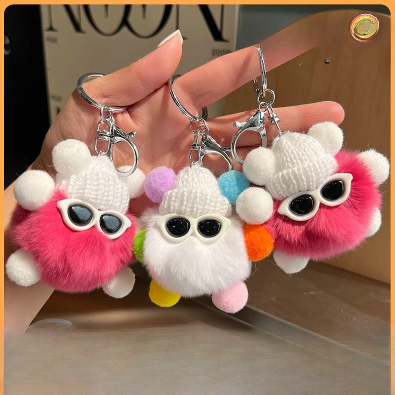 Mini Rex Rabbit Fluffy Key Chains Pom Pon Trinket Hanging Decoration Plush Animal Doll Bag Pendant Auto Keyring Lovely Presents
