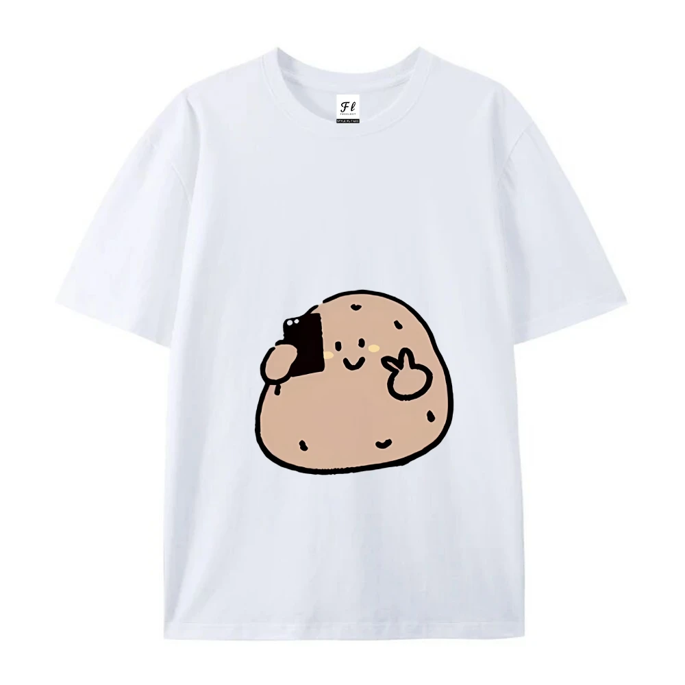 Ropa con estampado de dibujos animados para mujer, ropa de calle informal con estampado de patatas Y2k, moda gráfica blanca, verano