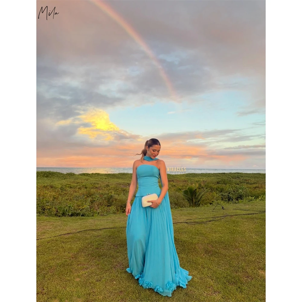 

Mila Customized Turquoise With Shawl Pleated A-line Prom Dress 3D Flower Formal Evening Floor-length Vestidos De Fiesta 2026