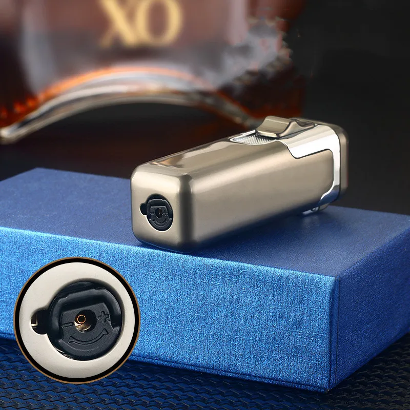 Creative Strong Firepower Butane Gas Lighter Turbo 4 Torch Blue Flame High Pressure Jet Straight Cycle Cigar Lighter Men\'s Gift