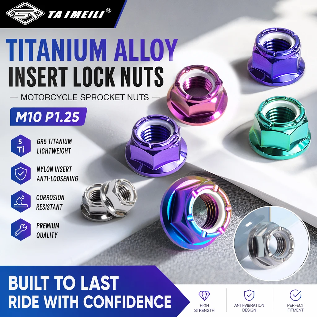TAIMEILI GR5 Titanium Alloy Flange Nylon Insert Lock Nuts M10 p1.25 Motorcycle Chain Adjuster Nuts For Kawasaki Optional 5/6PCS