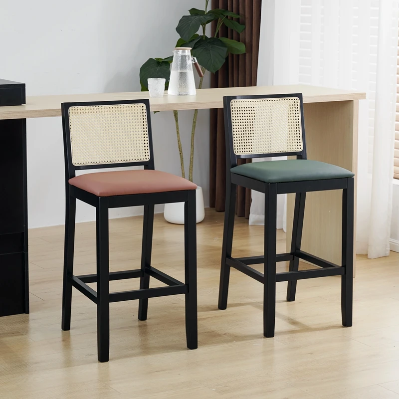 سجل الخشب بار البراز مع مسند الظهر الشمال مكافحة ارتفاع كراسي القدم الحديثة الروطان نسج كراسي بار الحد الأدنى أثاث المنزل