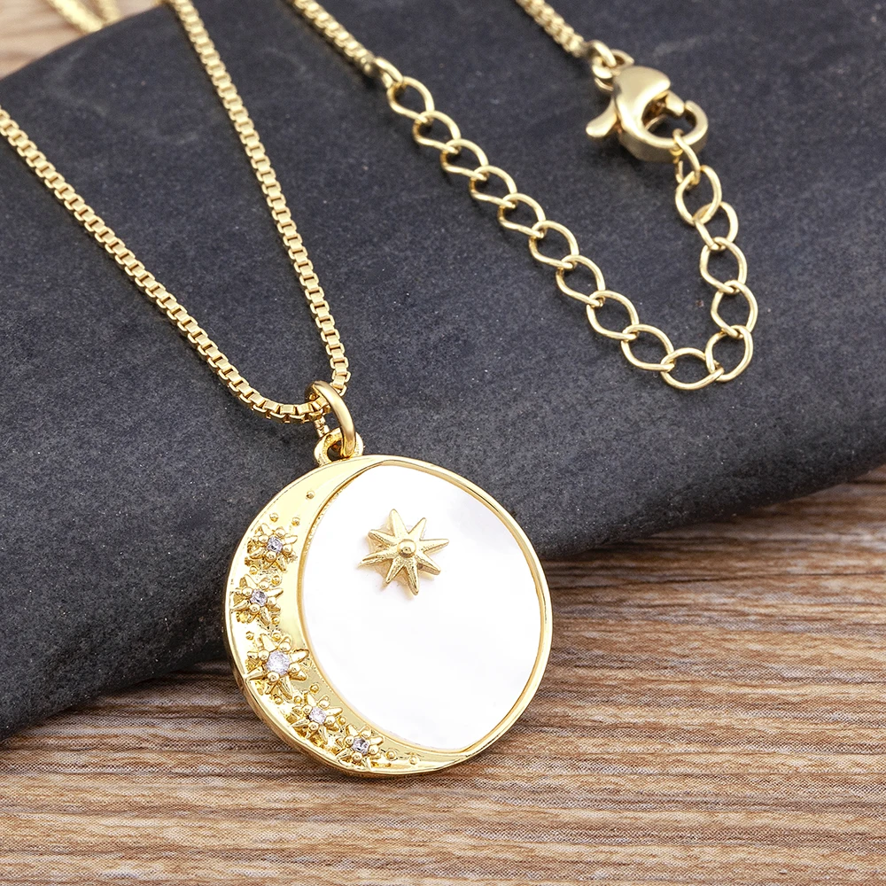 AIBEF Trend New Gold Sliver Color Copper Chains Necklaces Star Moon Pendant Necklace For Women Charm Female Jewelry