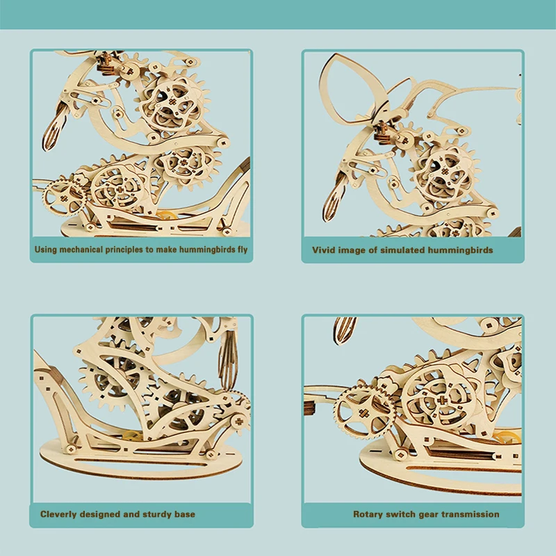 3D Wooden Mechanical Hummingbird Model Three-dimensional Wooden Ornaments DIY Handmade Graffiti Educational Toy Model Desktop