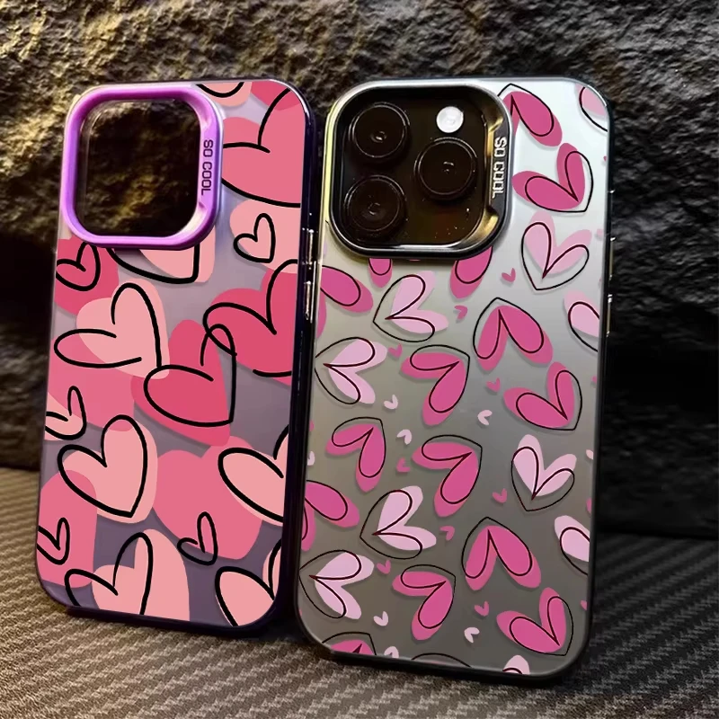 

Pink Love Heart Phone Case For Samsung Galaxy S25 S24 S23 FE S22 S21 Ultra Plus A15 A16 A56 A53 A55 A33 A26 A33 A36 Laser Cover