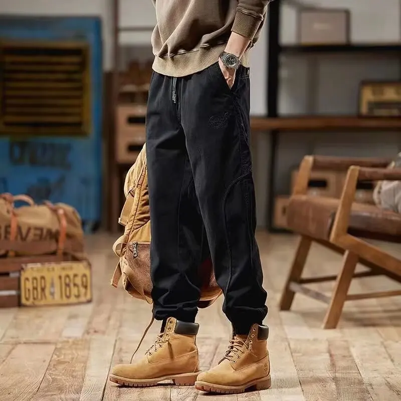 American Cargo Pants Men Trouser Autumn New Outdoor Tactical Casual Baggy Pants Elastic Waist Pocket Streetwear Vintage Military