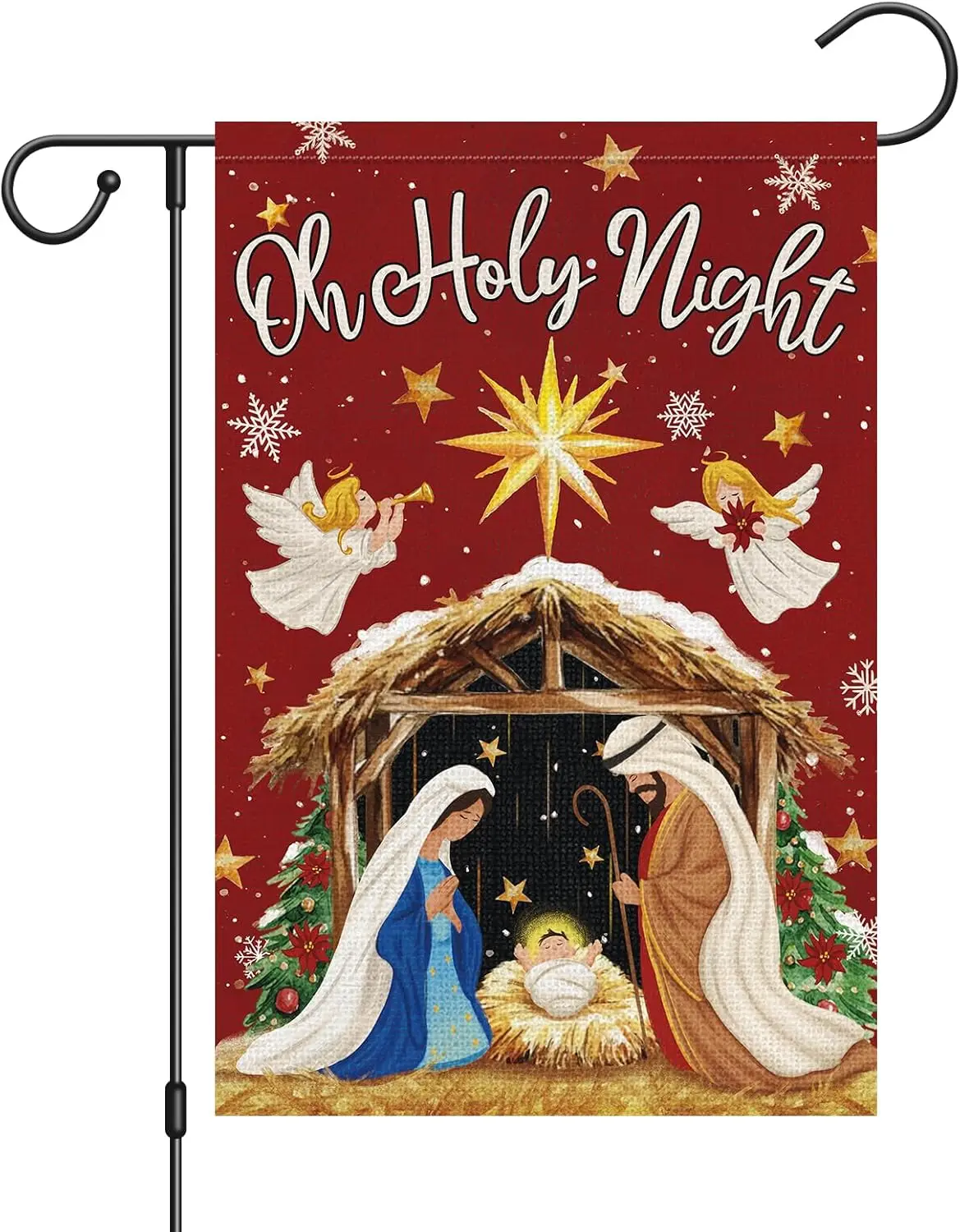 Christmas Oh Holy Night Garden Flag 12x18 Inch Double Sided，Jesus Nativity with Star of Bethlehem Small Yard Flag Winter