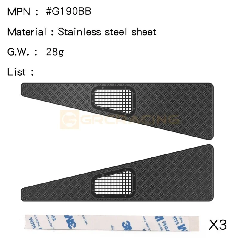 GRC 1/8 Stainless Steel Chequered Plates Metal Protection Sheets Decoration for H8H Defender Hood Bonnet Upgrade Parts G190BS/BB