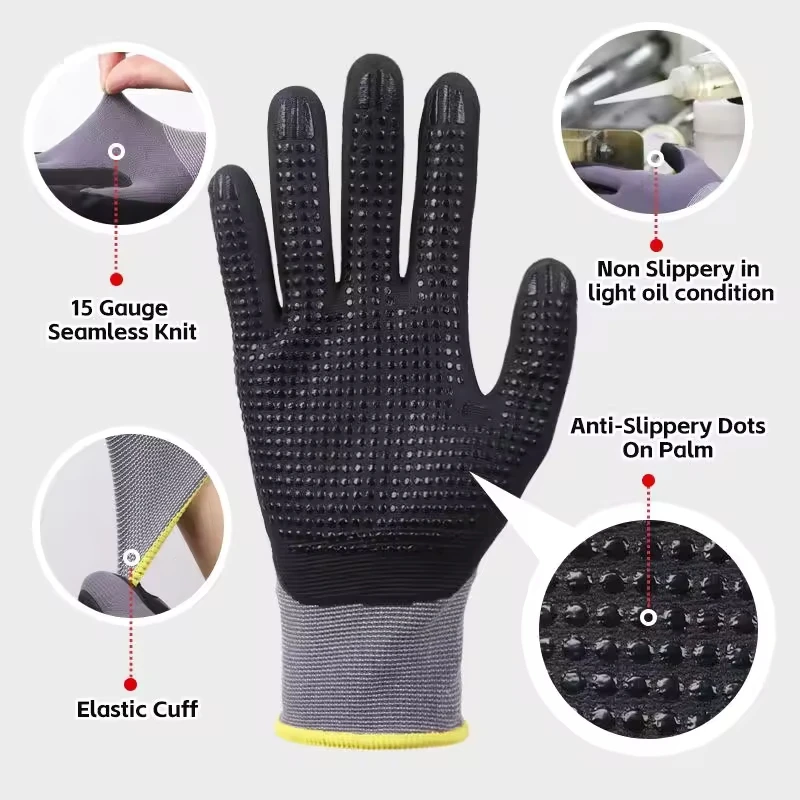 MicroFoam Nitrile Coated Safety Work Gloves Non-Slip Seamless Knit Nylon Work Gloves for Men Mechanic Gardening Industrial Auto